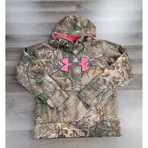 Under Armour Hoodie Camo Small Coldgear Logo Realtree Pullover Sweatshirt Pink